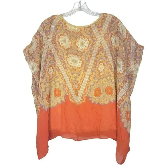 Maeve Nalina 100% Silk Gauzy Poncho Style Paisley Tunic Top XS Multicolor Boho - Picture 5 of 9